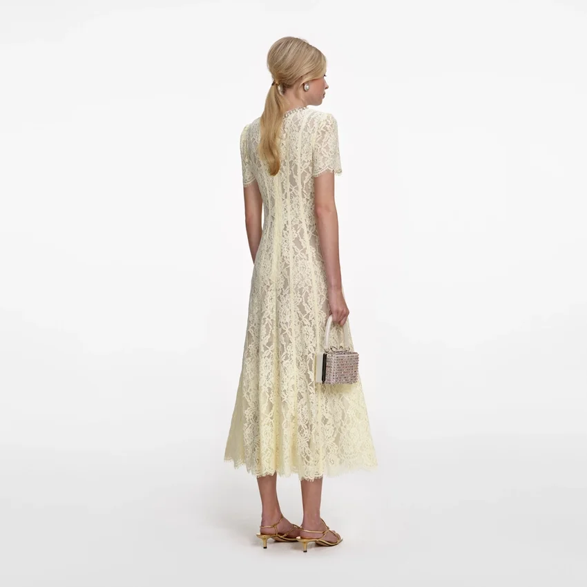 Yellow Lace Embellished Midi Dress Yellow Lace Embellished Midi Dress