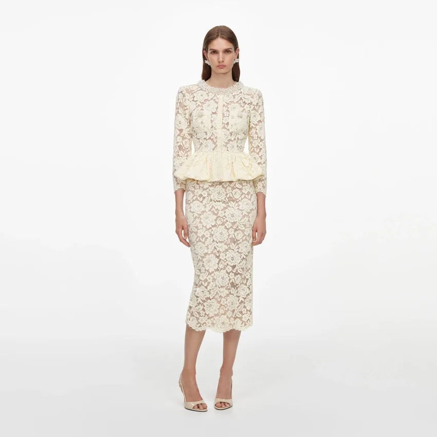 Yellow Lace Peplum Midi Dress Yellow Lace Peplum Midi Dress