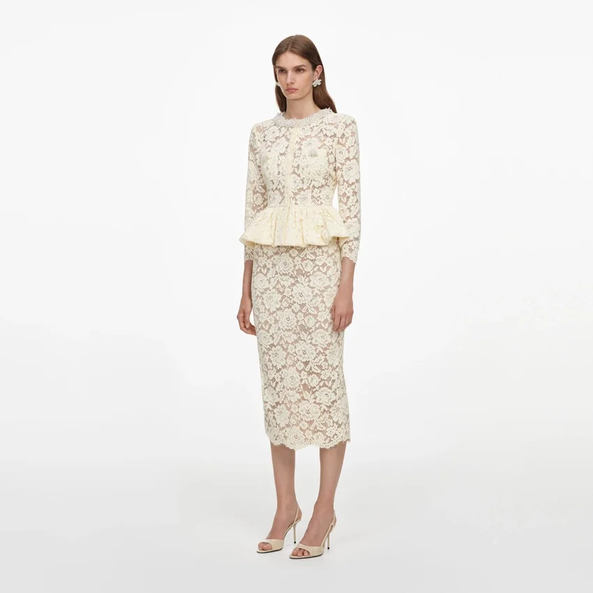 Yellow Lace Peplum Midi Dress Yellow Lace Peplum Midi Dress