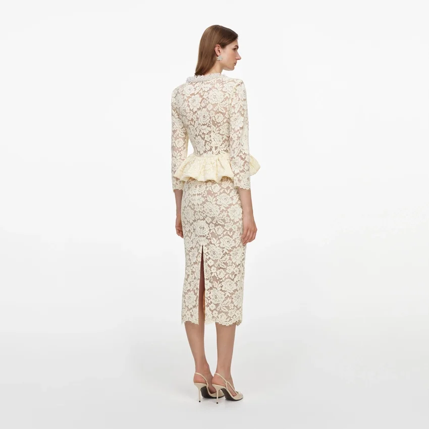 Yellow Lace Peplum Midi Dress Yellow Lace Peplum Midi Dress