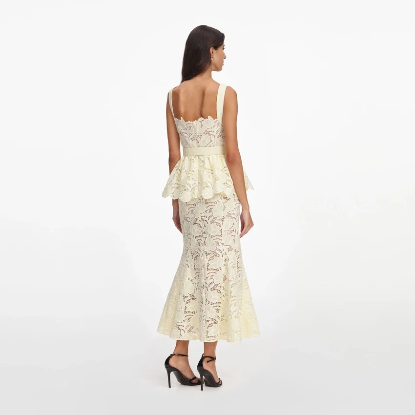 Yellow Lace Peplum Midi Dress Yellow Lace Peplum Midi Dress