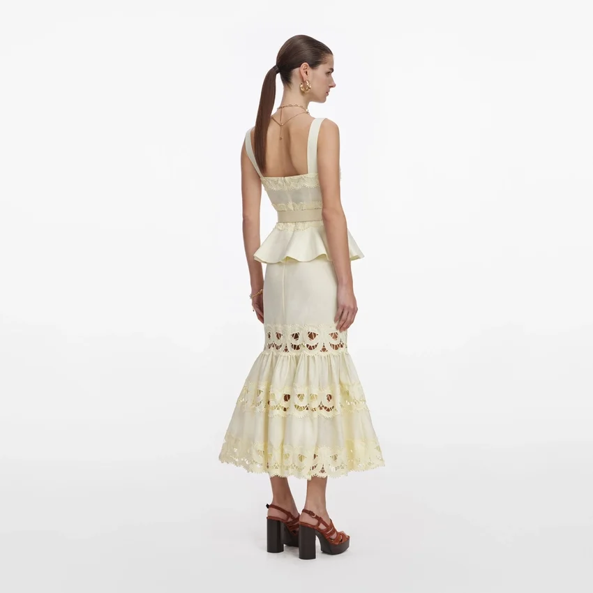 Yellow Linen Peplum Midi Dress Yellow Linen Peplum Midi Dress