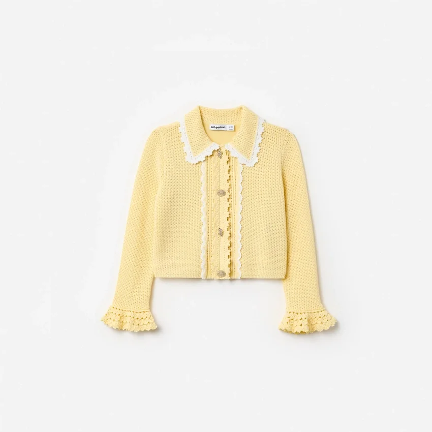 Yellow Pointelle Frill Cardigan Yellow Pointelle Frill Cardigan