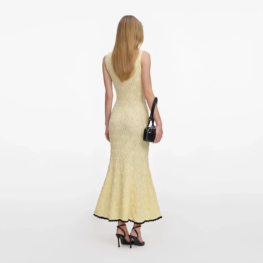 Yellow Pointelle Knit Midi Dress Yellow Pointelle Knit Midi Dress