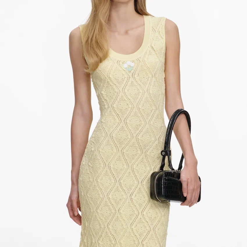 Yellow Pointelle Knit Midi Dress Yellow Pointelle Knit Midi Dress
