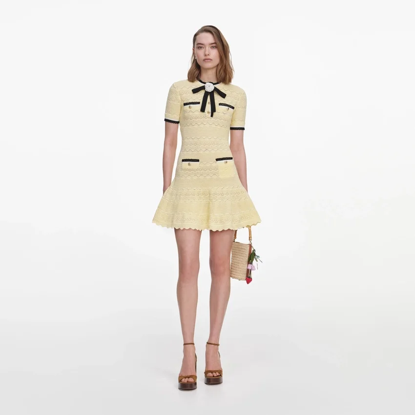 Yellow Pointelle Knit Mini Dress Yellow Pointelle Knit Mini Dress