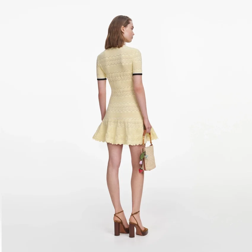 Yellow Pointelle Knit Mini Dress Yellow Pointelle Knit Mini Dress