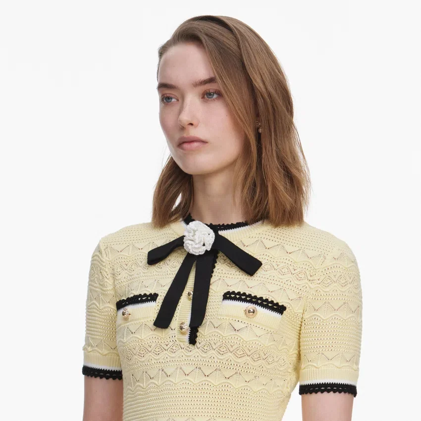 Yellow Pointelle Knit Mini Dress Yellow Pointelle Knit Mini Dress