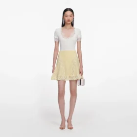 Yellow Pointelle Knit Mini Skirt