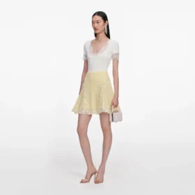 Yellow Pointelle Knit Mini Skirt