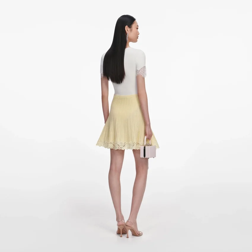 Yellow Pointelle Knit Mini Skirt Yellow Pointelle Knit Mini Skirt