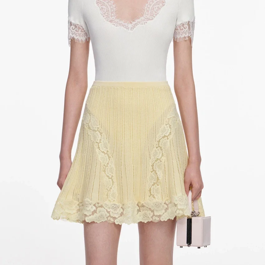 Yellow Pointelle Knit Mini Skirt Yellow Pointelle Knit Mini Skirt