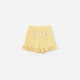 Yellow Pointelle Knit Shorts