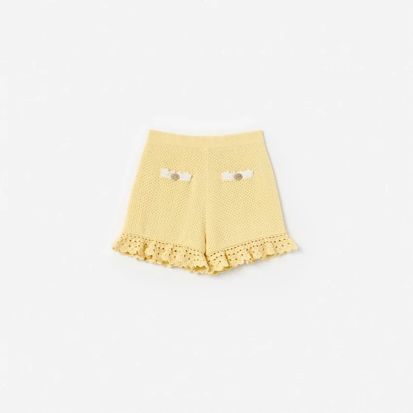 Yellow Pointelle Knit Shorts Yellow Pointelle Knit Shorts