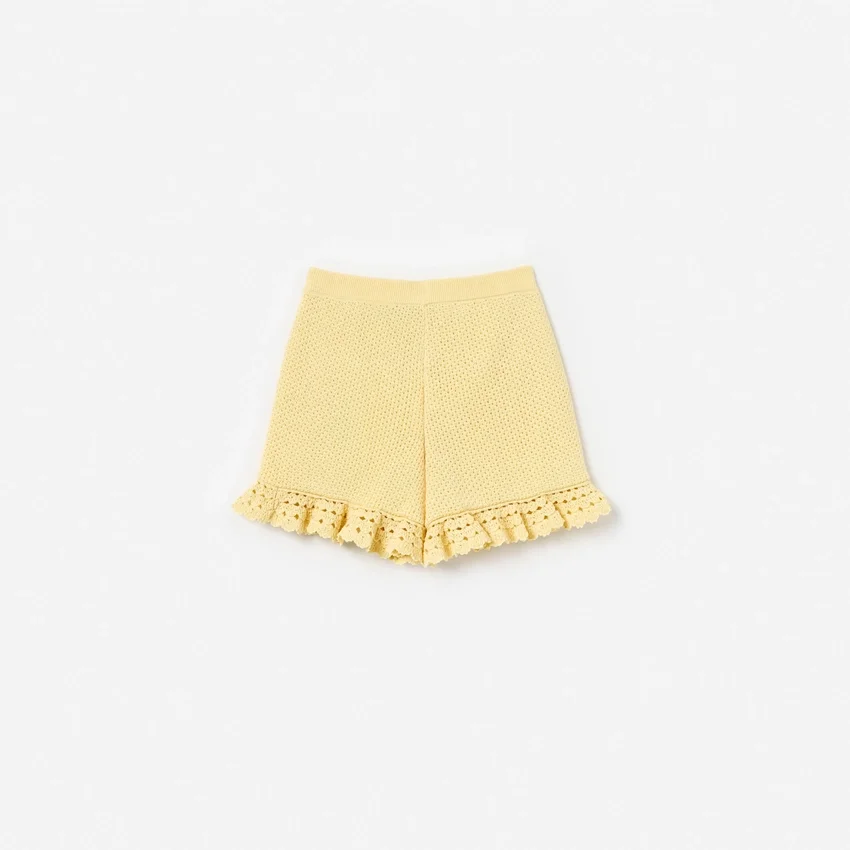 Yellow Pointelle Knit Shorts Yellow Pointelle Knit Shorts