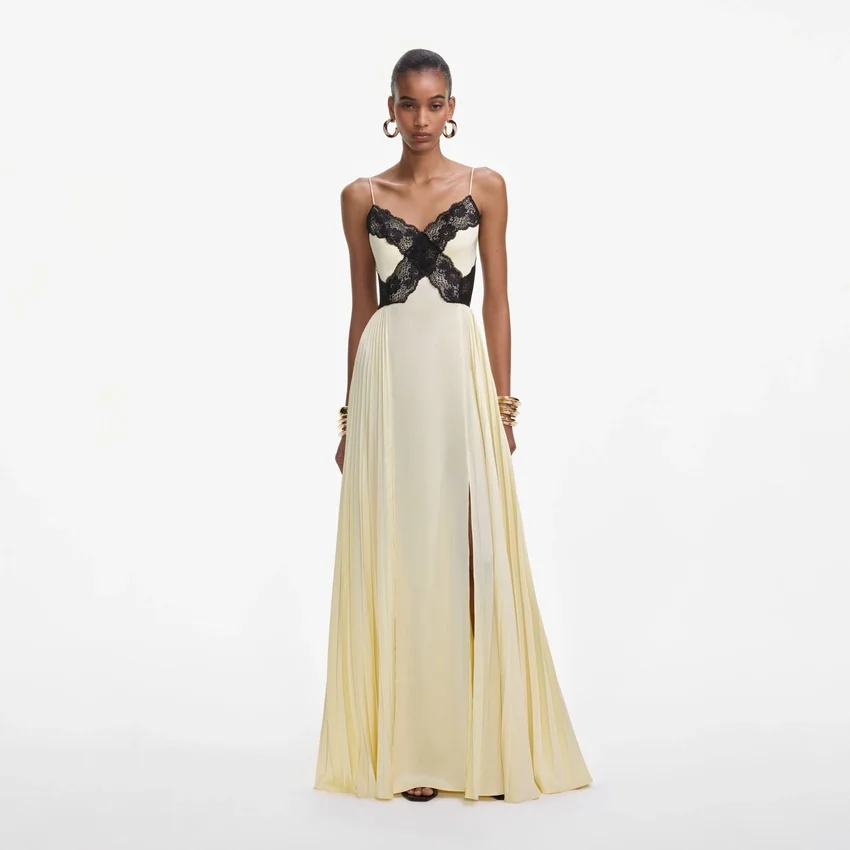 Yellow Satin Lace Maxi Dress Yellow Satin Lace Maxi Dress