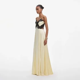 Yellow Satin Lace Maxi Dress