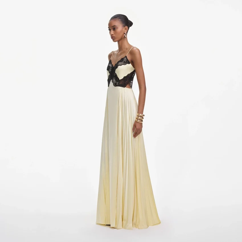 Yellow Satin Lace Maxi Dress Yellow Satin Lace Maxi Dress