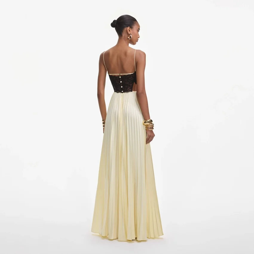 Yellow Satin Lace Maxi Dress Yellow Satin Lace Maxi Dress