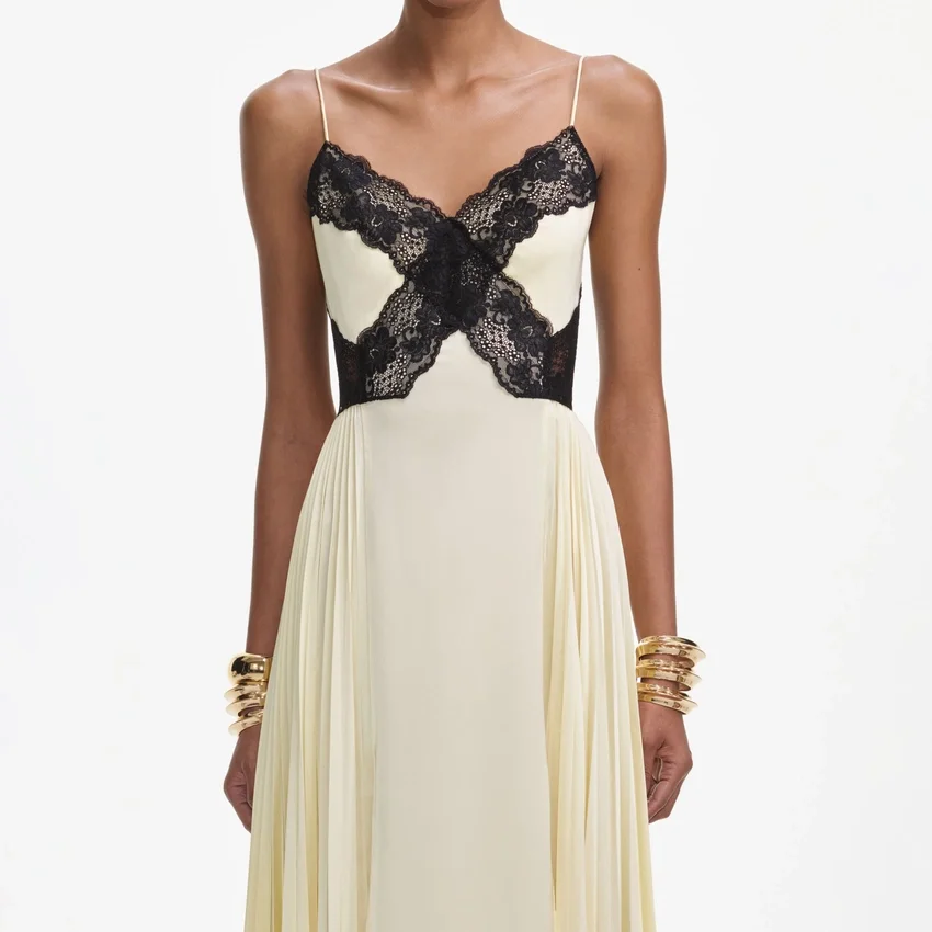 Yellow Satin Lace Maxi Dress Yellow Satin Lace Maxi Dress