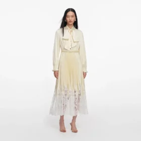 Yellow Satin Lace Midi Dress