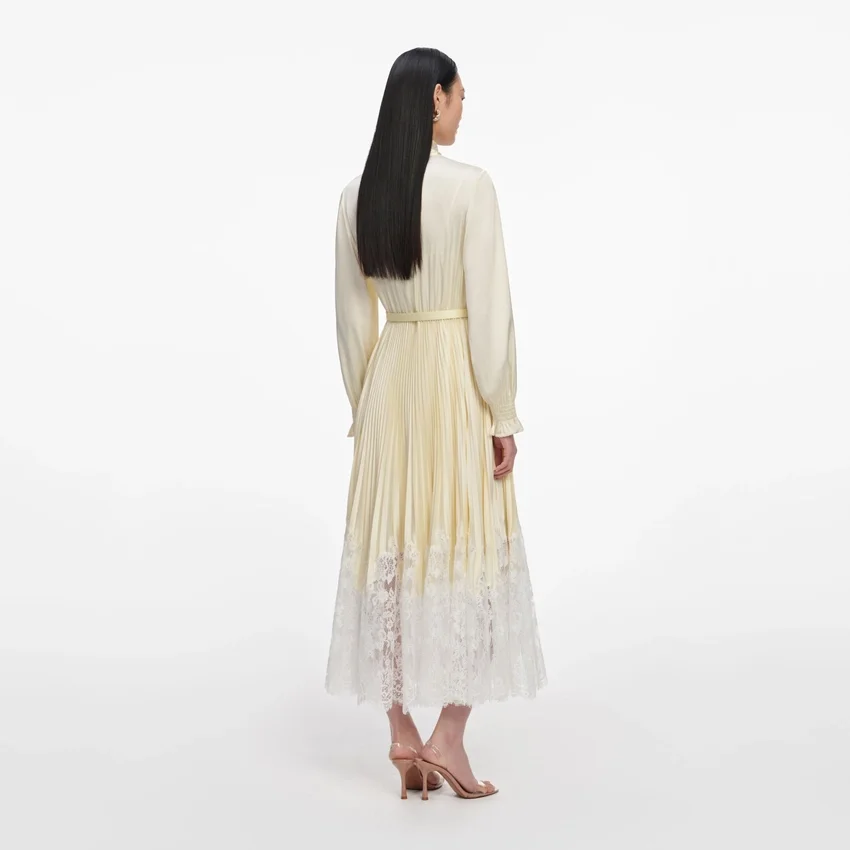 Yellow Satin Lace Midi Dress Yellow Satin Lace Midi Dress