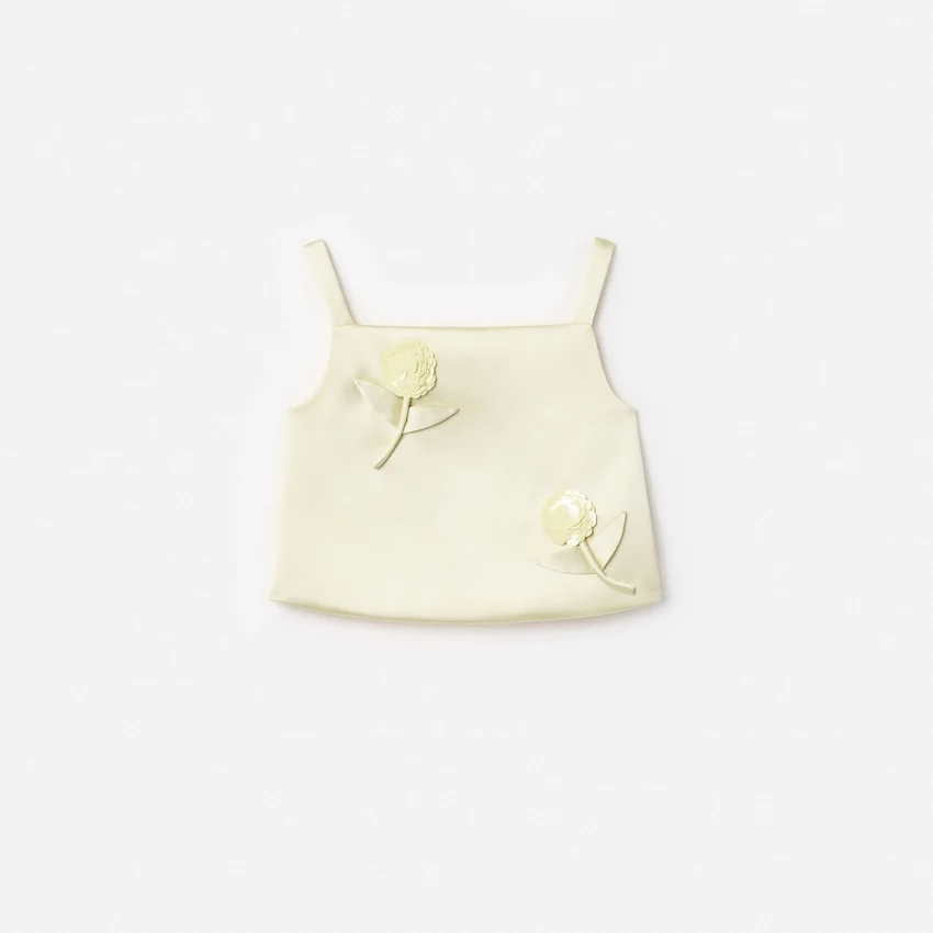 Yellow Satin Sequin Flower Top Yellow Satin Sequin Flower Top