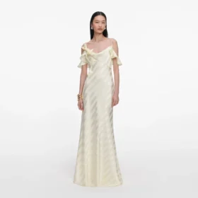 Yellow Satin Striped Maxi Dress
