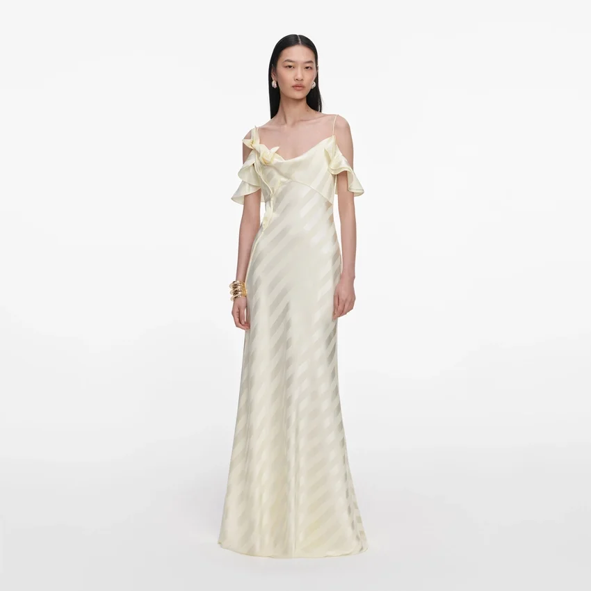 Yellow Satin Striped Maxi Dress Yellow Satin Striped Maxi Dress