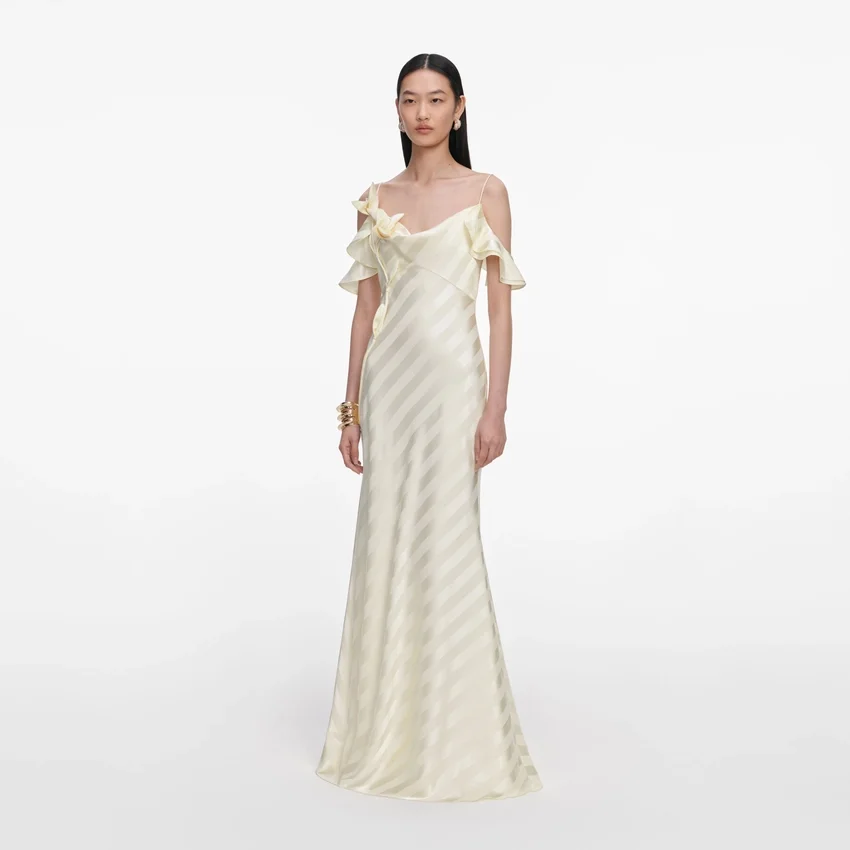 Yellow Satin Striped Maxi Dress Yellow Satin Striped Maxi Dress