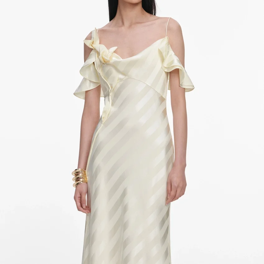Yellow Satin Striped Maxi Dress Yellow Satin Striped Maxi Dress