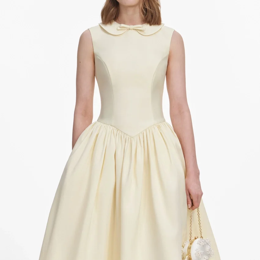 Yellow Taffeta Collared Midi Dress Yellow Taffeta Collared Midi Dress