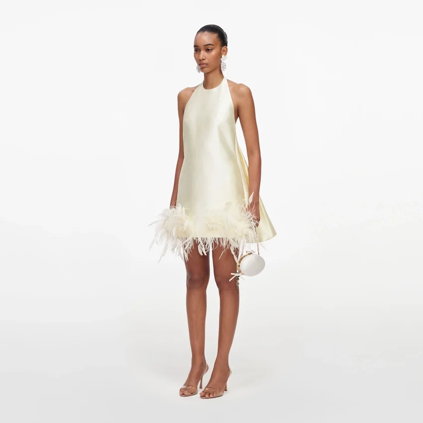 Yellow Taffeta Feather Trim Mini Dress Yellow Taffeta Feather Trim Mini Dress