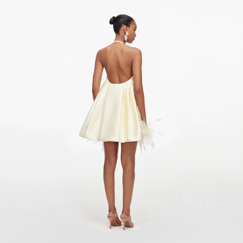 Yellow Taffeta Feather Trim Mini Dress Yellow Taffeta Feather Trim Mini Dress