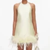Yellow Taffeta Feather Trim Mini Dress Yellow Taffeta Feather Trim Mini Dress