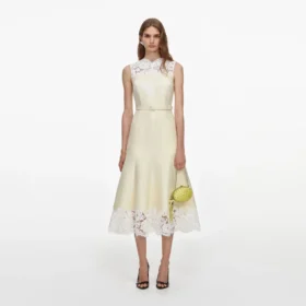 Yellow Taffeta Lace Midi Dress
