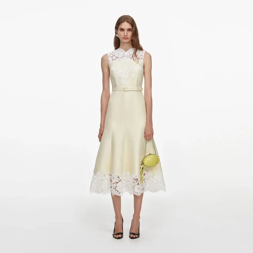 Yellow Taffeta Lace Midi Dress Yellow Taffeta Lace Midi Dress