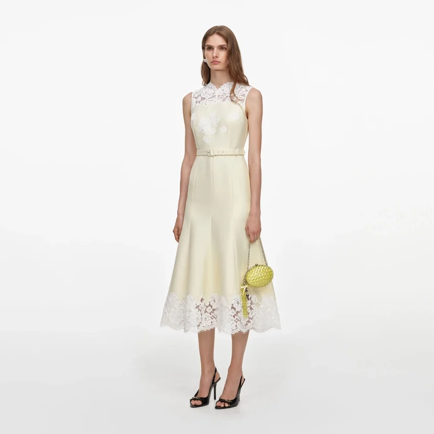 Yellow Taffeta Lace Midi Dress Yellow Taffeta Lace Midi Dress