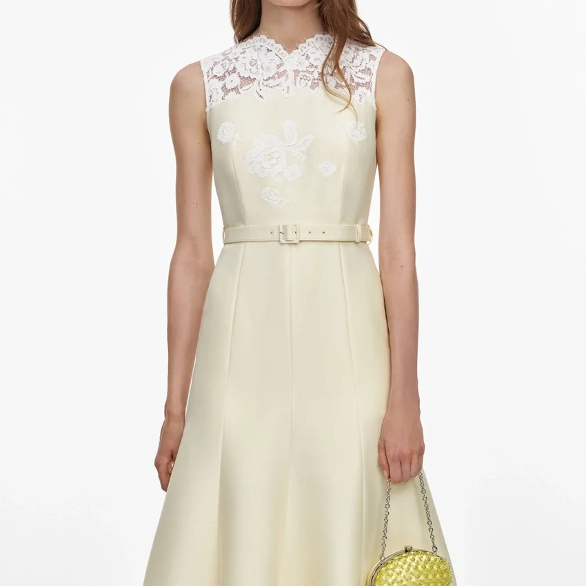 Yellow Taffeta Lace Midi Dress Yellow Taffeta Lace Midi Dress