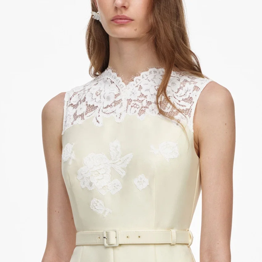 Yellow Taffeta Lace Midi Dress Yellow Taffeta Lace Midi Dress