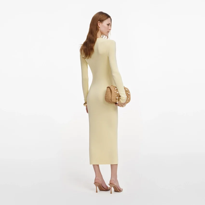 Yellow Viscose Knit Ruffle Midi Dress Yellow Viscose Knit Ruffle Midi Dress