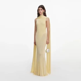 Yellow Viscose Knit Scarf Maxi Dress