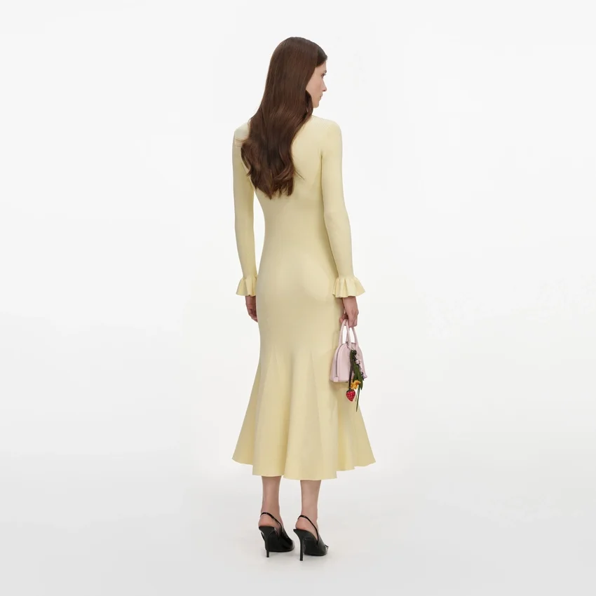 Yellow Viscose Knit Tie Midi Dress Yellow Viscose Knit Tie Midi Dress
