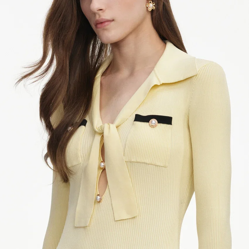 Yellow Viscose Knit Tie Midi Dress Yellow Viscose Knit Tie Midi Dress