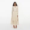 Yellow Viscose Lace Pleated Midi Dress Yellow Viscose Lace Pleated Midi Dress
