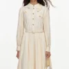 Yellow Viscose Lace Pleated Midi Dress Yellow Viscose Lace Pleated Midi Dress