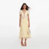 Yellow Viscose Pleated Lace Midi Dress Yellow Viscose Pleated Lace Midi Dress