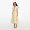 Yellow Viscose Pleated Lace Midi Dress Yellow Viscose Pleated Lace Midi Dress
