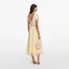 Yellow Viscose Pleated Lace Midi Dress Yellow Viscose Pleated Lace Midi Dress