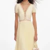 Yellow Viscose Pleated Lace Midi Dress Yellow Viscose Pleated Lace Midi Dress